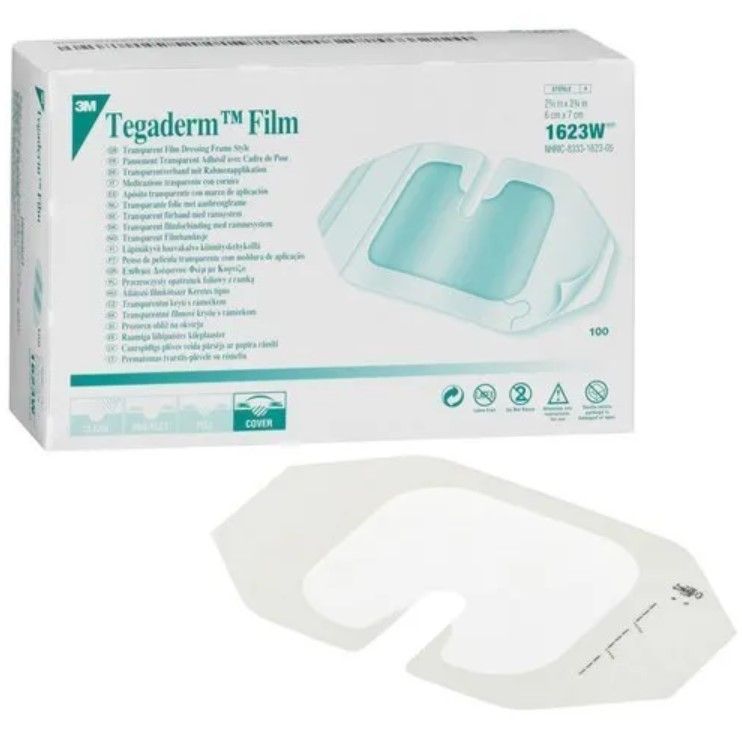 3M Tegaderm Film Dressing - With Border 6cm x 7cm Pack of 100 (1623W)